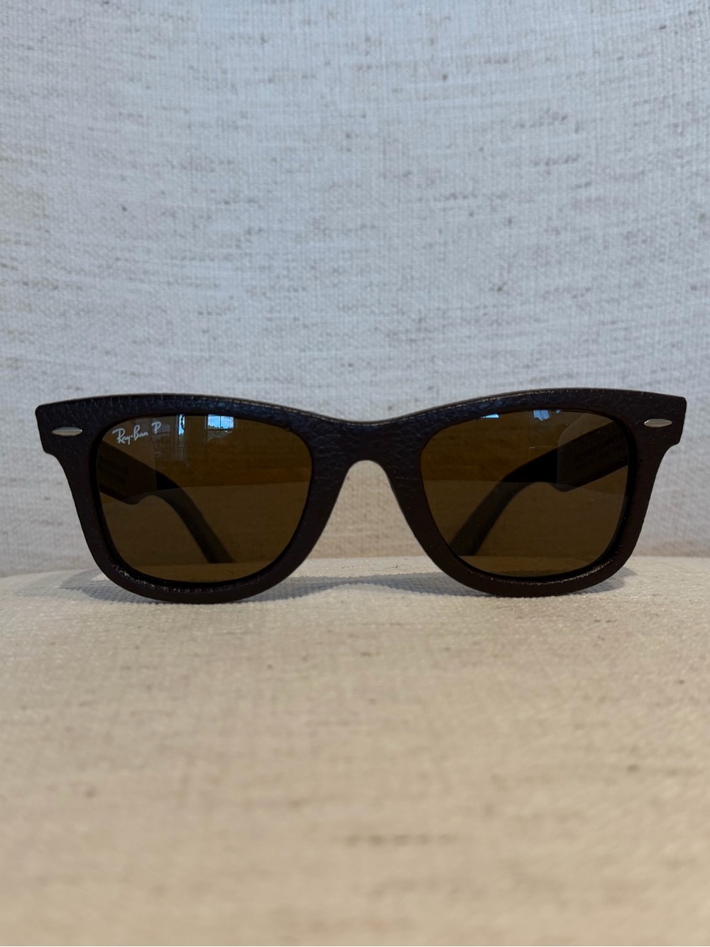 RARE Leather Ray-Ban Wayfarer Polarized Sunglasses